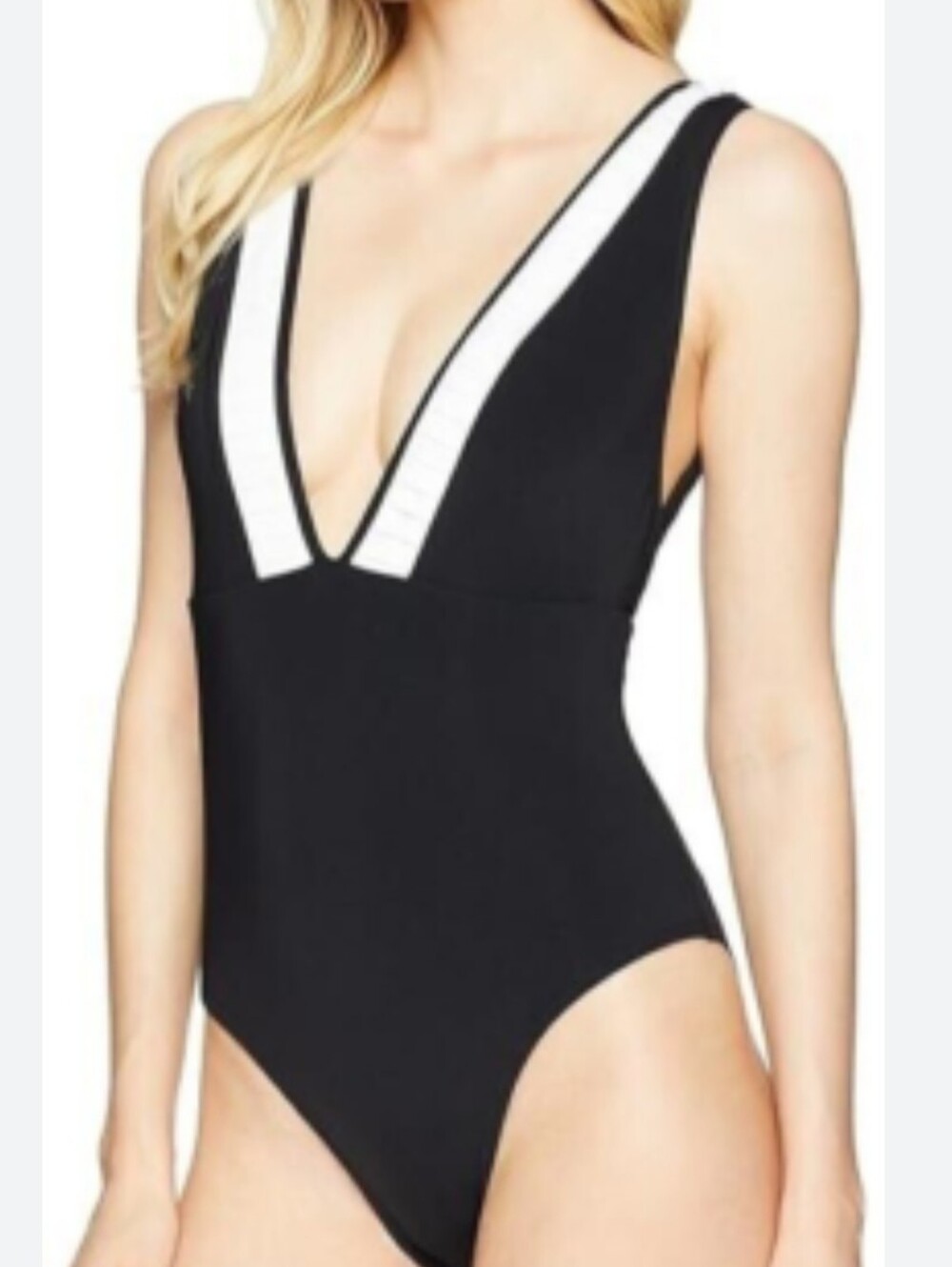 JETS by Jessika Allen Versa Rib Plunge One-Piece In Black And White